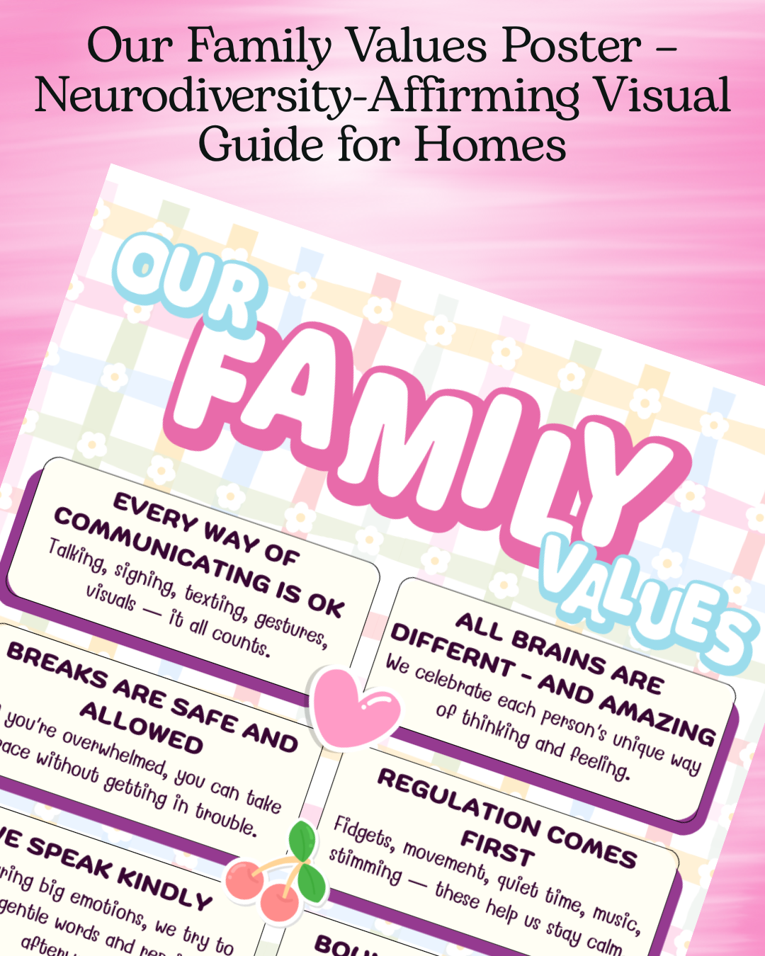 Our Family Values Poster – Neurodiversity-Affirming Visual Guide for Homes