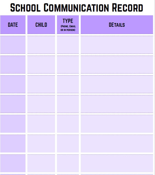 School Communication Record Booklet - Multiple Children